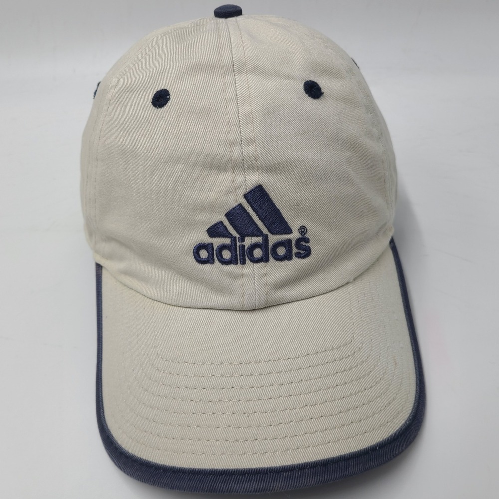 Vintage Adidas Hat Adjustable Beige Blue Logo Casual Wear Cotton Sports‎ Dad Men